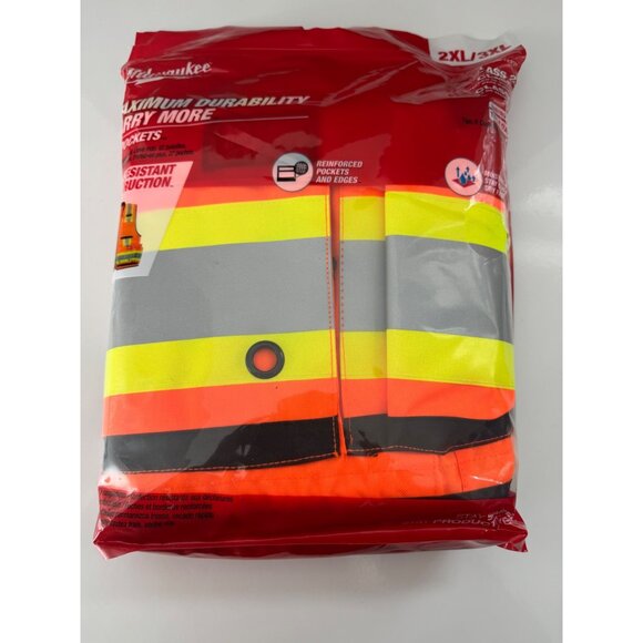 Milwaukee Orange Class 2 Surveyor's High Visibility Safety Vest 2XL 3XL NEW - Picture 2 of 5